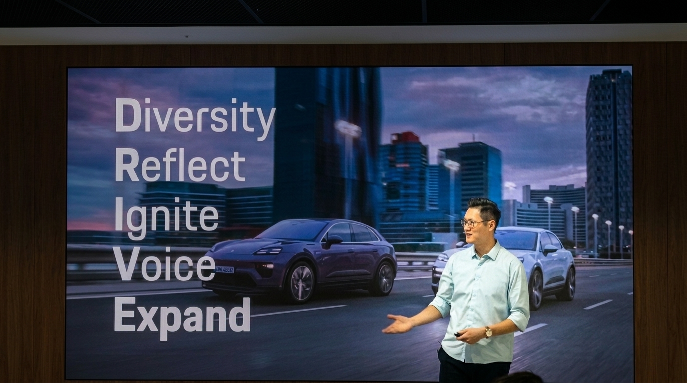 Tim Jeong presenting at Porsche